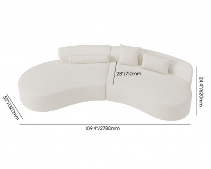 HMR 109" 2-Piece Curved Sectional Sofa with Pillows - White, Boucle