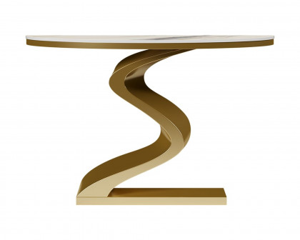 HMR Modern 39.4" Curved Console Table with Sintered Stone Top Half Moon Shape - White & Gold