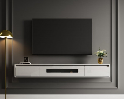 HMR Smooth TV Stand Postmodern Minimalist Floating Media Console with Storage - White, 59"W x 9.4"D x 8.3"H