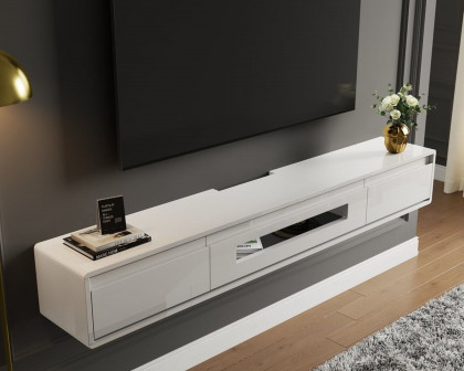 HMR Smooth TV Stand Postmodern Minimalist Floating Media Console with Storage - White, 59"W x 9.4"D x 8.3"H