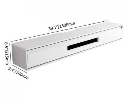 HMR Smooth TV Stand Postmodern Minimalist Floating Media Console with Storage - White, 59"W x 9.4"D x 8.3"H