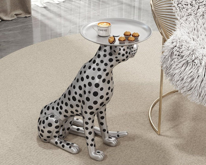 HMR Panther Figurine Resin Art Deco Side Table with Tray Top