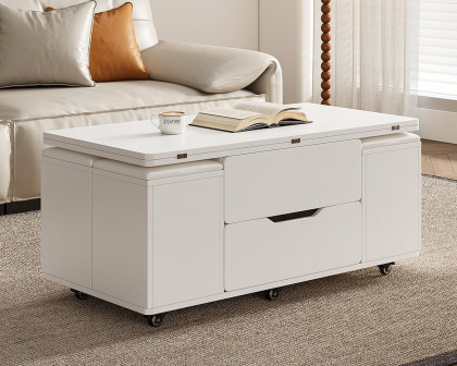 HMR 39" Lift-Top Foldable Coffee Table with 4 Stools & Storage - White