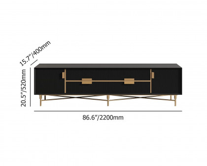 HMR Modern Rectangle TV Stand Media Console for 85" TVs with 4 Drawers & Doors MDF - Black, 86.6"