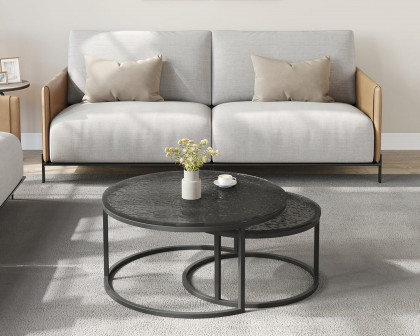 HMR Fero Round Nesting Coffee Table Set (24"-32") - Gray/Black, Glass