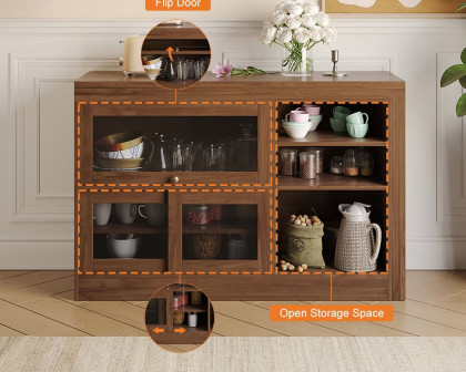 HMR Farmhouse Extendable Wood Sideboards and Cabinets with Ample Storage - Walnut