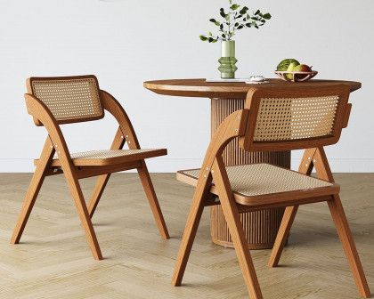 HMR Japandi Folding Solid Wood Natural Dining Chairs - Walnut, 8-Pieces