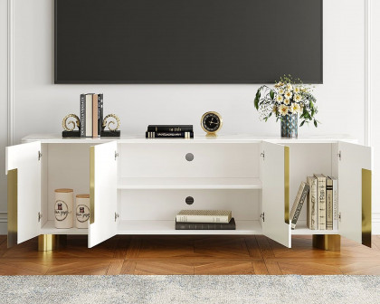 HMR Artus Modern TV Stand Stone Top 4 Doors with Storage Media Console - Beige, 80"W x 18"D x 26.5"H