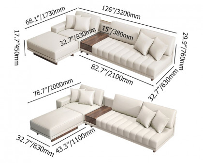 HMR 126" L-Shaped Modular Sectional with Chaise & Ottoman - Gray, Leather