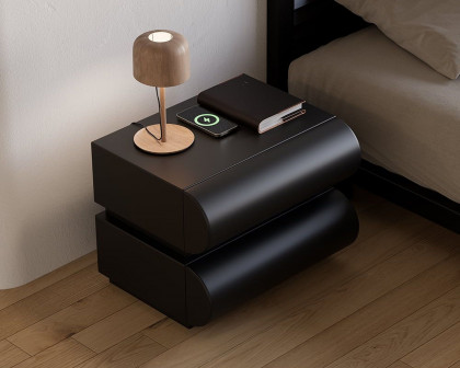 HMR Humply Modern Leather Smart Nightstand with Wireless Charger Drawers - Black, 2-Drawer, Single