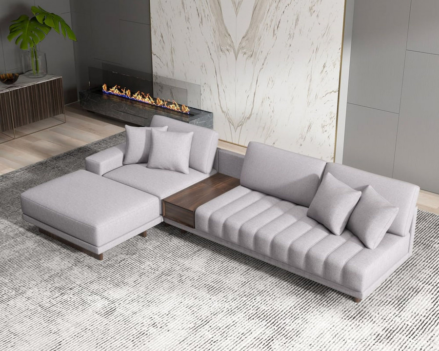 HMR 126" L-Shaped Modular Sectional with Chaise & Ottoman - Gray, Linen