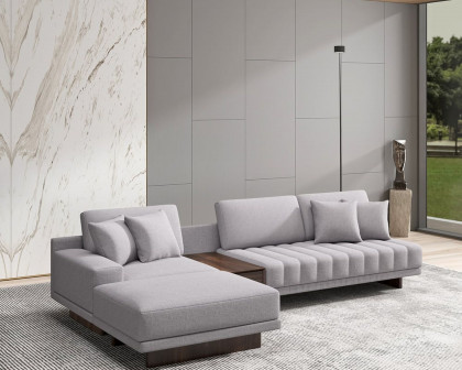 HMR 126" L-Shaped Modular Sectional with Chaise & Ottoman - Gray, Linen