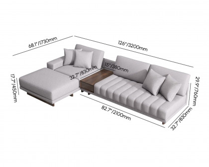 HMR 126" L-Shaped Modular Sectional with Chaise & Ottoman - Gray, Linen