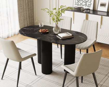 HMR Modern Round Sintered Stone Dining Table - Black, 55.1"L x 29.5"W x 29.5"H