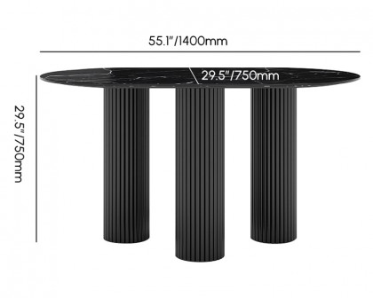 HMR Modern Round Sintered Stone Dining Table - Black, 55.1"L x 29.5"W x 29.5"H