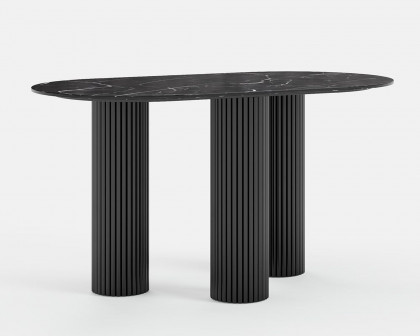 HMR Modern Round Sintered Stone Dining Table - Black, 55.1"L x 29.5"W x 29.5"H