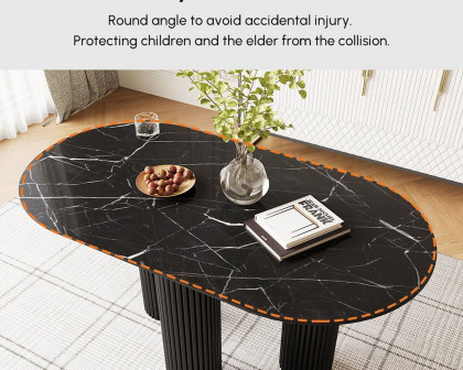 HMR Modern Round Sintered Stone Dining Table - Black, 55.1"L x 29.5"W x 29.5"H