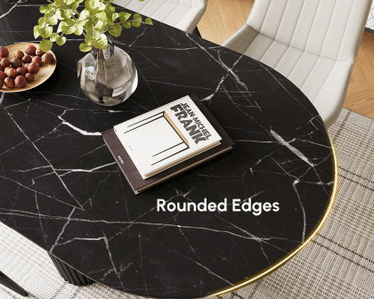 HMR Modern Round Sintered Stone Dining Table - Black, 55.1"L x 29.5"W x 29.5"H