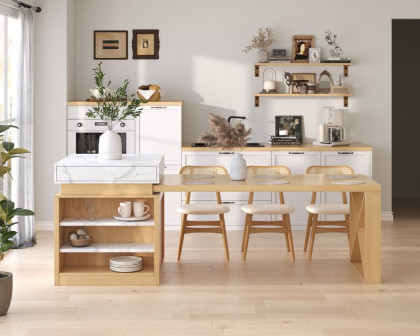 HMR 73"-93" Extendable Kitchen Island with Storage Kitchen Cabinet - White & Natural