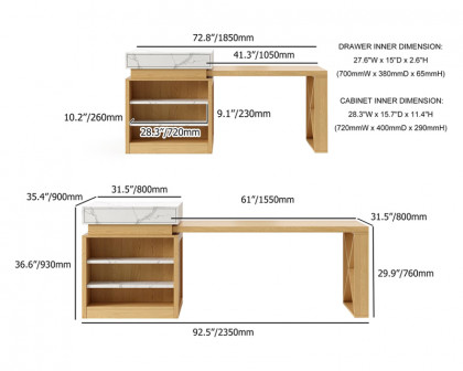 HMR 73"-93" Extendable Kitchen Island with Storage Kitchen Cabinet - White & Natural