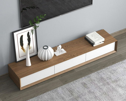 HMR Modern TV Stand Rectangle Media TV Console with Drawers - White & Walnut, 71"