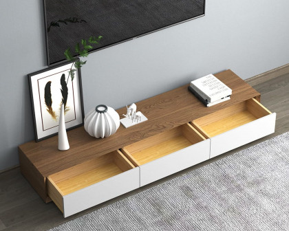 HMR Modern TV Stand Rectangle Media TV Console with Drawers - White & Walnut, 71"