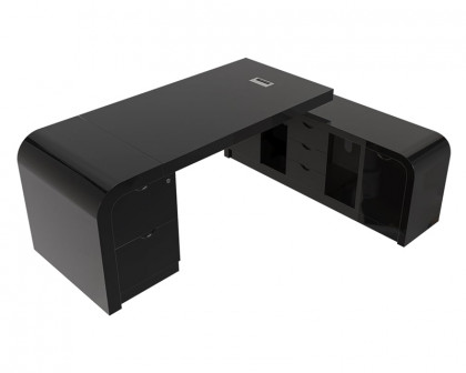 HMR Chicent L-shaped Modern Executive Desk with Ample Storage - Black, 70.9"L x 63.0"W x 29.9"H, Right Hand