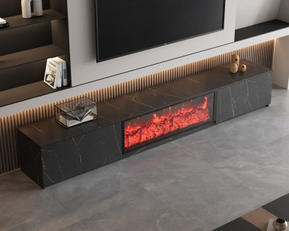 HMR Electric Fireplace TV Stand with 2 Drawers - Black, MDF, 70.9"W×15.4"D×15.4"H