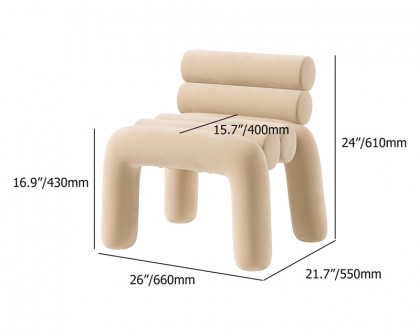 HMR Modern Velvet Accent Chair Upholstery Horizontal Channeled for Living Room - Beige