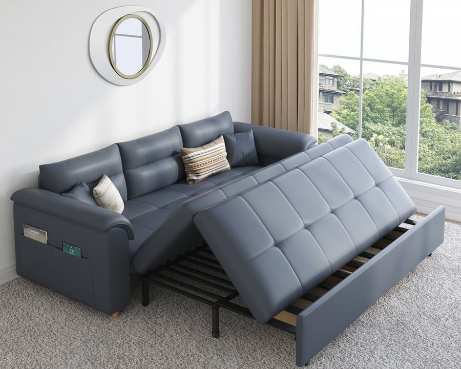 HMR Queen 2-Seater Sleeper Sofa - Deep Gray, Leath-aire