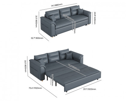 HMR Queen 2-Seater Sleeper Sofa - Deep Gray, Leath-aire