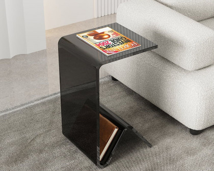 HMR C-shaped End Table with Storage Transparent Acrylic Small Space Side Table