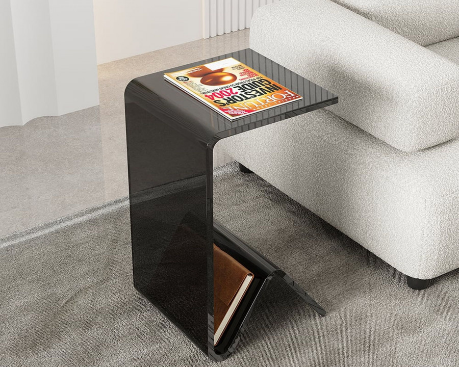 HMR C-shaped End Table with Storage Transparent Acrylic Small Space Side Table - Black