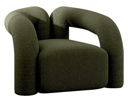 HMR Japandi Boucle Accent Chair Shaggy Armchair for Living Room - Dark Green