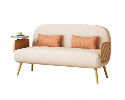 HMR Linen & Rattan Sleeper Sofa with Tray - Beige, Full Size