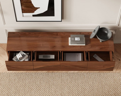 HMR Lake Mid Century TV Stand with Wavy Design Storage 4 Drawers for TVs Up to 75" - Walnut