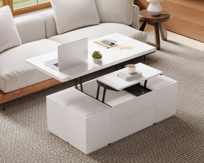 HMR Modern Lift Top Coffee Table with Drawers & Storage - Sintered Stone