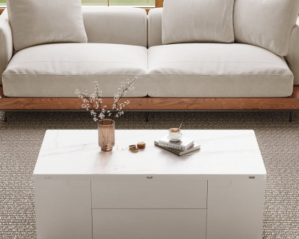 HMR Modern Lift Top Coffee Table with Drawers & Storage - Sintered Stone