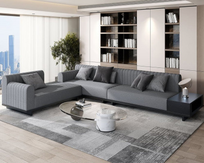 HMR 157" Modern Corner L-Shaped Sectional Sofa with Side Open Storage - Light Gray, Boucle