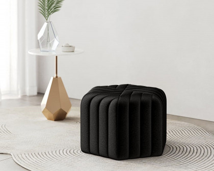 HMR Wide Hexagonal Pouf Ottoman - Black, Velvet