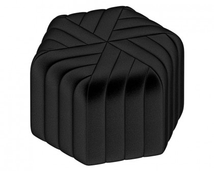 HMR Wide Hexagonal Pouf Ottoman - Black, Velvet