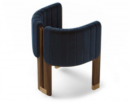 HMR Velvet Fluted Upholstered Accent Chair with Wood Frame - Blue