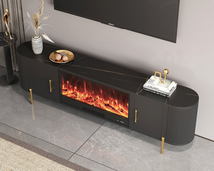 HMR 78.7" Modern Electric Fireplace TV Stand Sintered Stone Top with Remote Control - Black