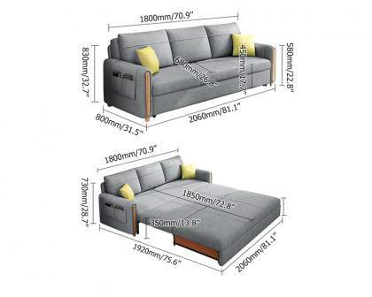 HMR 81" King 3-Seater Leath-aire Sleeper Sofa - Light Gray