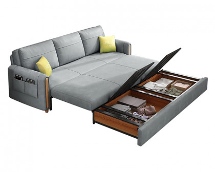 HMR 81" King 3-Seater Leath-aire Sleeper Sofa - Light Gray