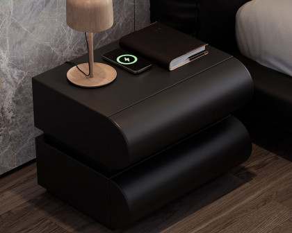 HMR Humply Modern Leather Smart Nightstand with Wireless Charger Drawers - Black, 2-Drawer, Set Of 2