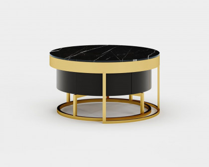 HMR Nesnesis Series Modern Round Nesting Coffee Table with Storage - Black