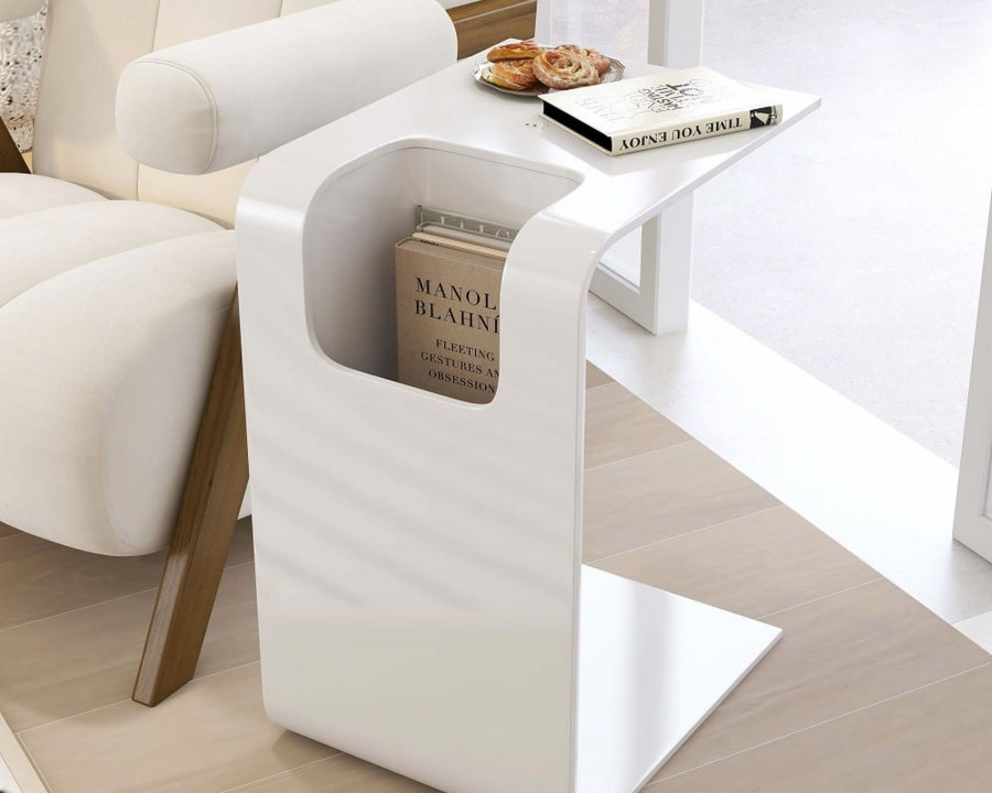 HMR C-Shaped Convertible Wood Side Table with Storage