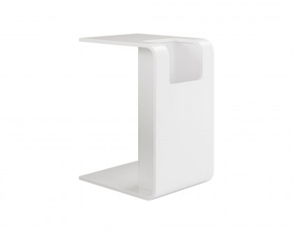 HMR C-Shaped Convertible Wood Side Table with Storage - White