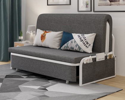 HMR Modern 3-Seater Linen Sleeper Sofa with Trundle - Deep Gray, King Size